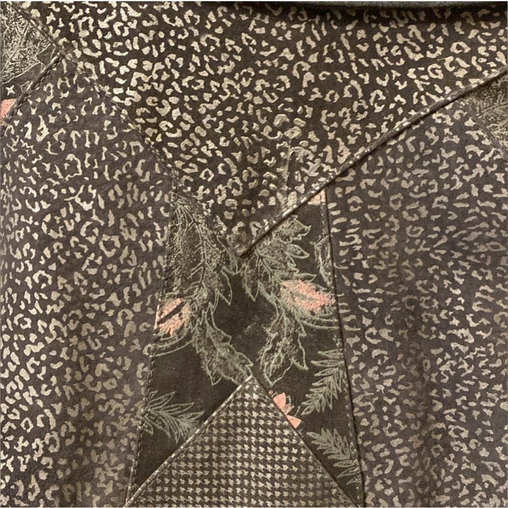 Vintage Cosa Nova Black Suede Leather Fringe Bomber Coat with Floral Print M L - Picture 12 of 12